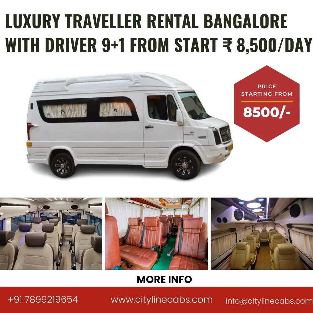Luxury traveller rental bangalore with driver 9+1 seater from Start ₹ 8,500/day