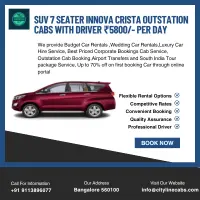 SUV 7 Seater Innova Crista Outstation Cabs with driver ₹5800 per Day